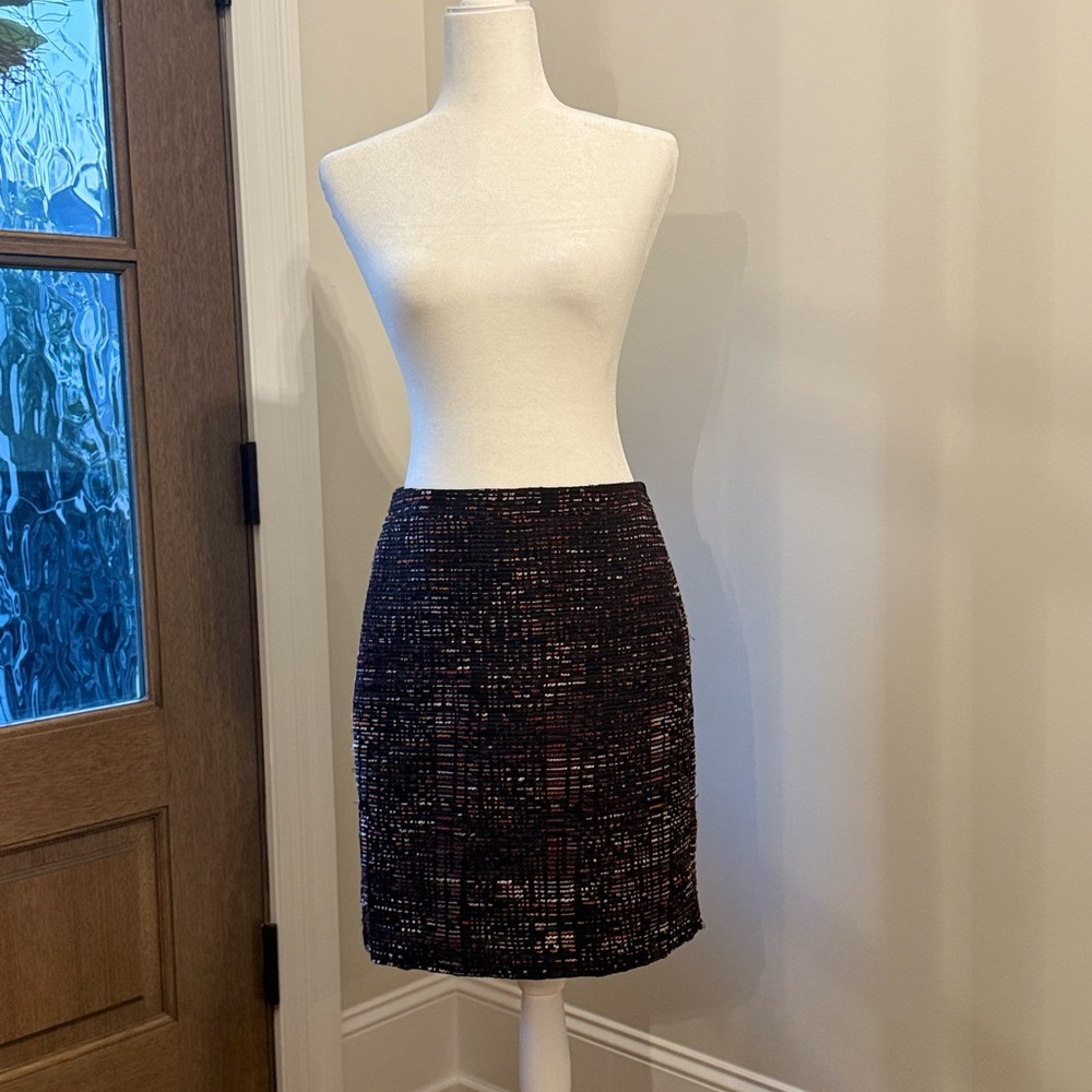 LOFT AnnTaylor Black Pink Tweed Chic A-Line Skirt